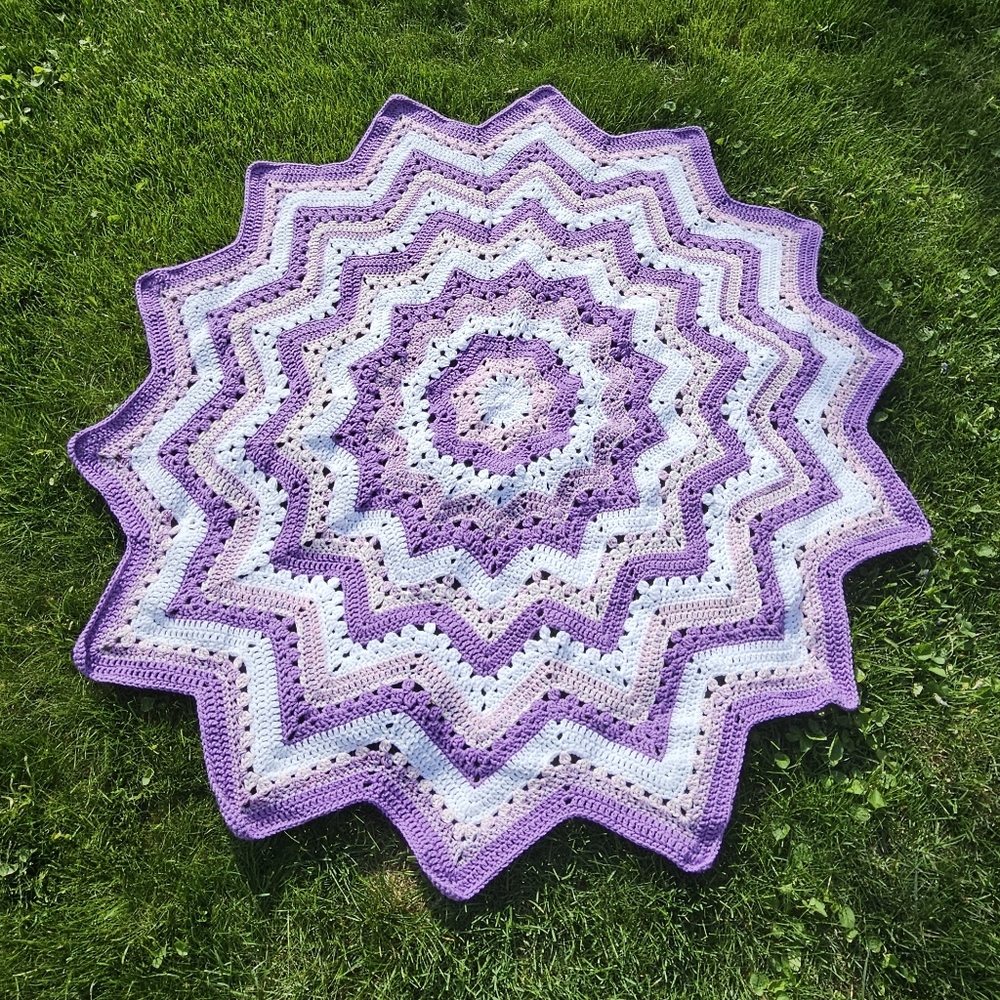 Handmade Purple and White Crochet Star Blanket